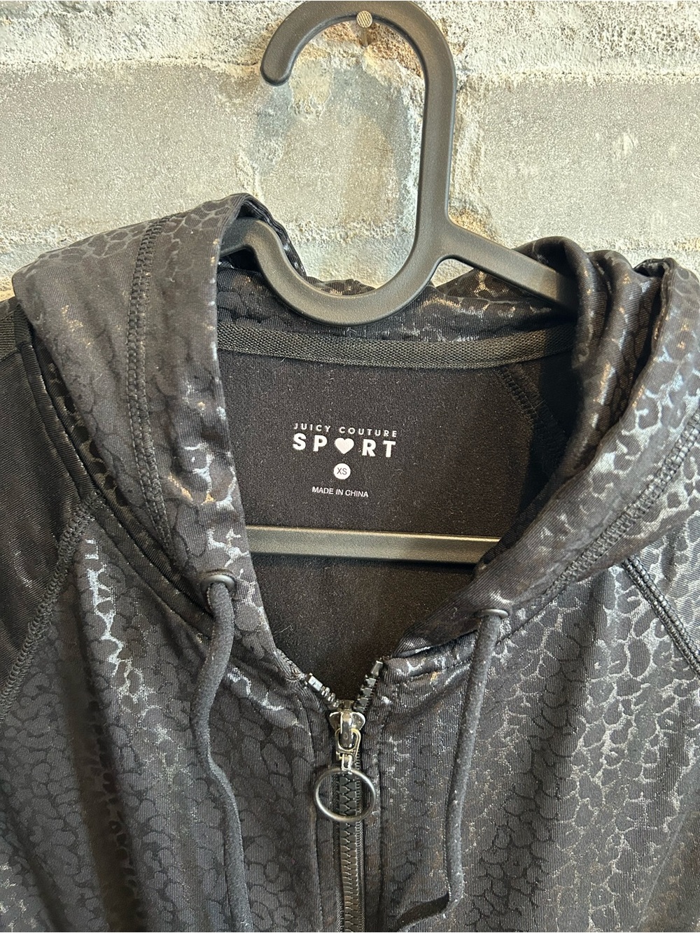 Juicy Couture Sport Black Metallic Foil Leopard Zip Hoodie Jacket XS